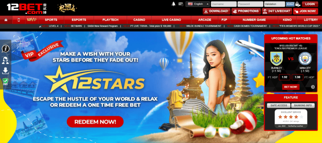 12Bet Malaysia Online Casino Homepage