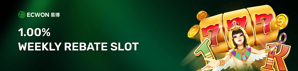 Weekly rebate slot game with colorful symbols and a female character.