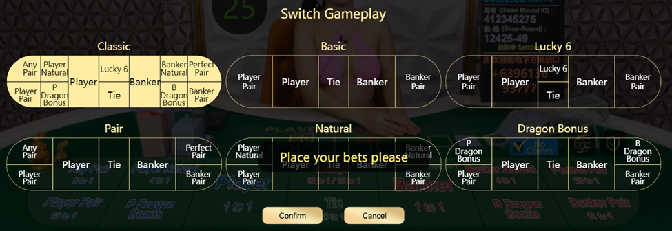 All side bets of Allbet Gaming of Baccarat tables