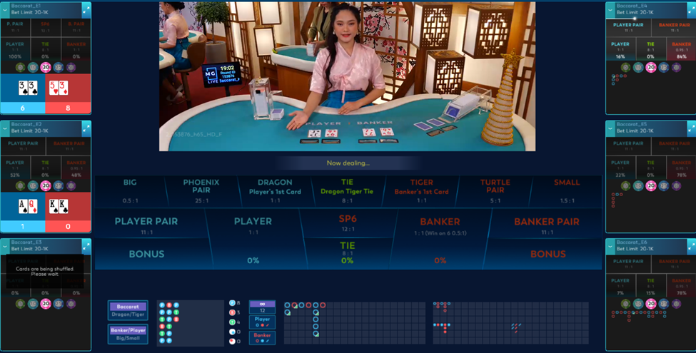 Dealer from Microgaming is dealing card in Baccarat tables