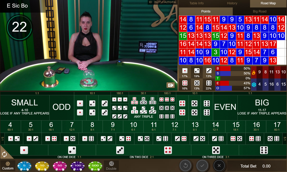 Dealer form SA Gaming shake the dice shaker in Sic Bo table