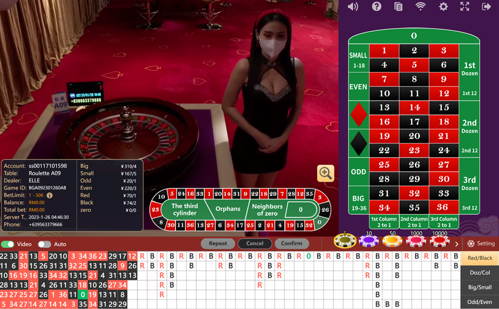 Dealer from Big Gaming standing beside Roulette tables to spin the roulette ball