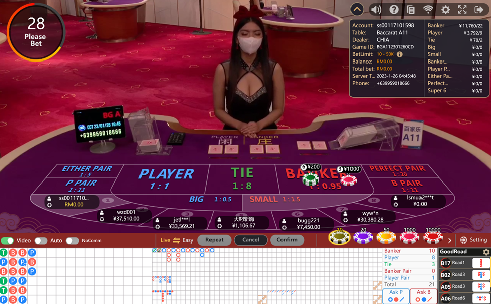Dealer from Big Gaming dealing card in Baccarat table