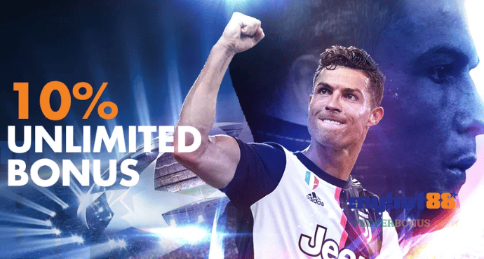 MYBET88 10% Unlimited Reload Bonus with Cristiano Ronaldo wearing juventus jersey