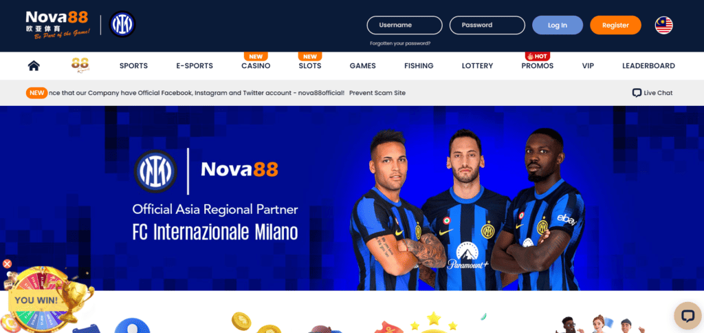 Nova88 Casino Homepage View