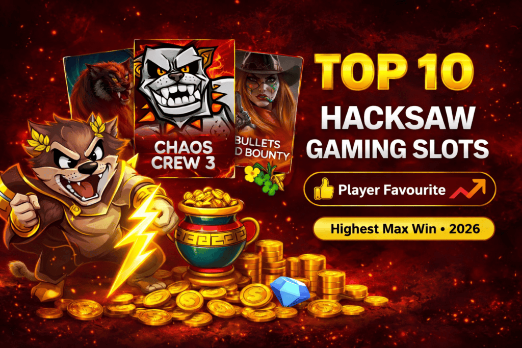 Bright image showcasing top Hacksaw Gaming slots, emphasizing jackpot opportunities and popular slots games.