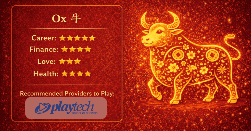 Detailed Ox Zodiac sign insights for career, finance, love, and health. Includes recommended providers for play and success.