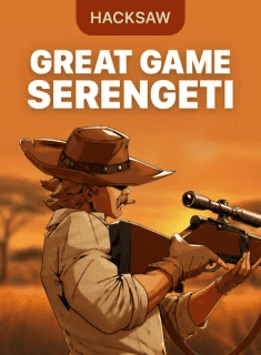 Hacksaw Gaming slot game set in Serengeti with a hunter aiming with a rifle.