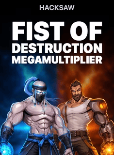 Two muscular characters with weapons in a fiery and icy background.