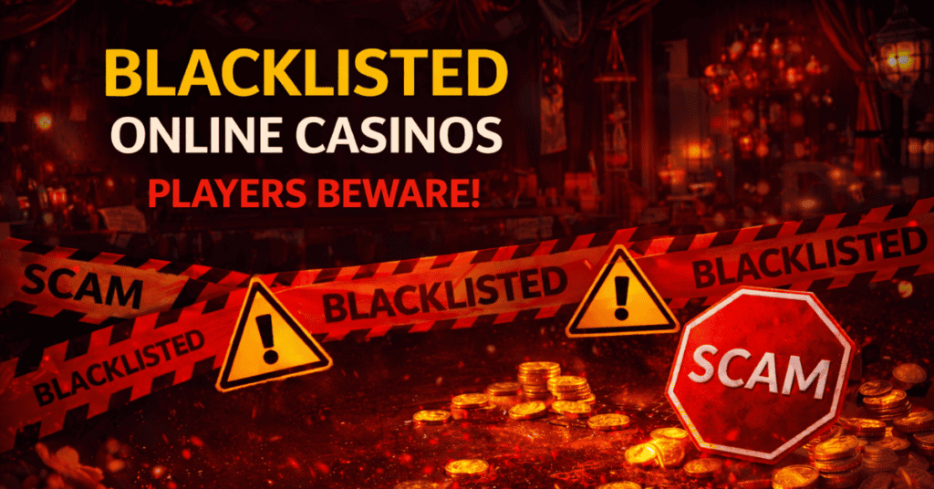 Warning about blacklisted online casinos and player complaints.