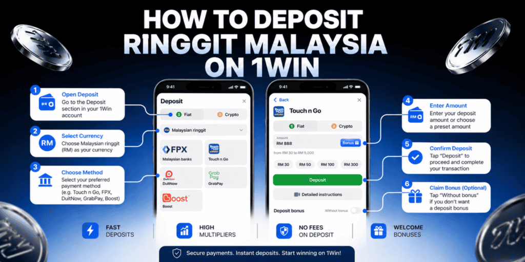 How to deposit ringgit Malaysia on 1Win platform easily and securely.