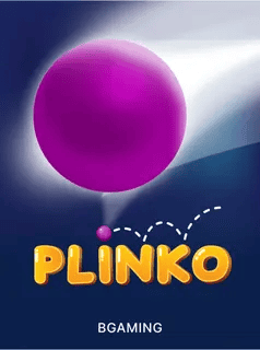 Plinko game logo featuring a purple sphere and bold orange text "PLINKO" for online gaming.