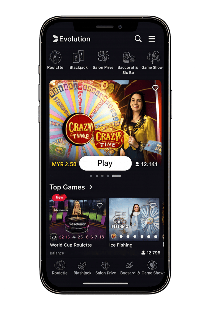 Online casino gaming interface with spinning wheel and game options.