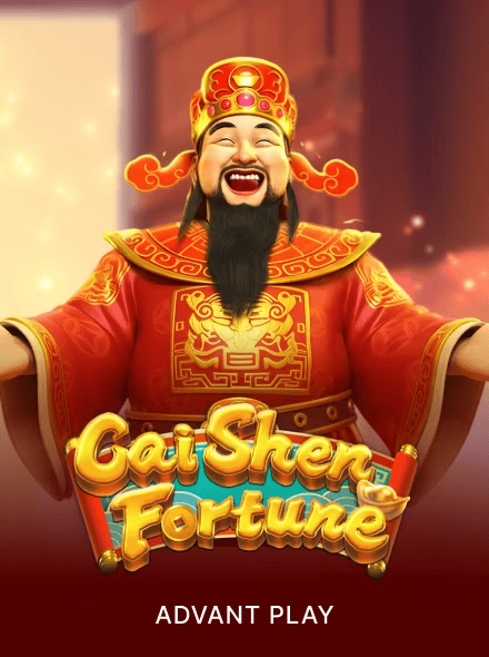 Happy Chinese deity in traditional attire celebrating fortune and prosperity.