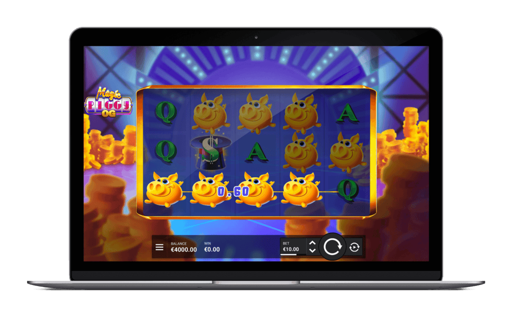 Online slot game featuring piggy bank symbols and colorful graphics for casino entertainment.
