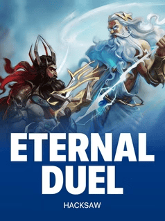 Artwork for Eternal Duel slot game by Hacksaw Gaming with mythic warriors.