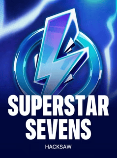 Superstar Sevens slot game logo with lightning bolt and vibrant colors.