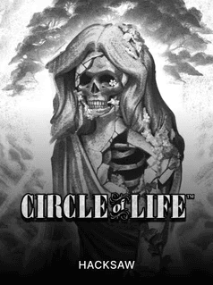 Dark artwork of a skeleton with a skull and long hair, representing the Circle of Life slot game.