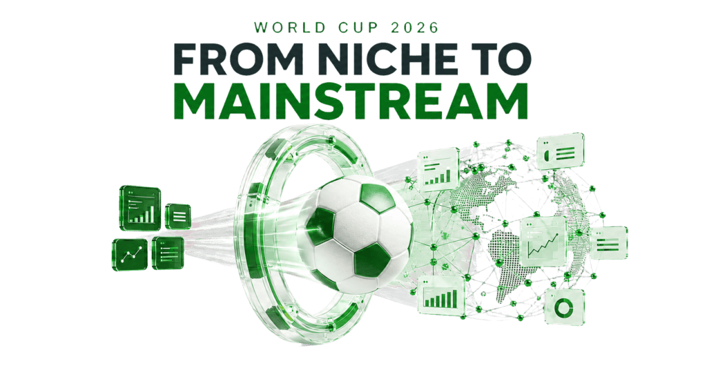 Soccer ball with digital data and prediction market graphics.