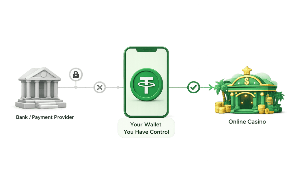 Illustration of USDT wallet control and transaction process.