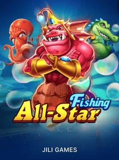 Colorful JILI Fishing All-Star game characters with vibrant background.