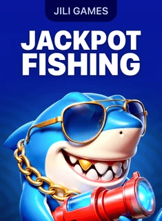 Cartoon shark with sunglasses and fishing gear for Jackpot Fishing game.