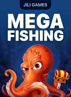 Colorful octopus character holding a treasure chest for Mega Fishing game.