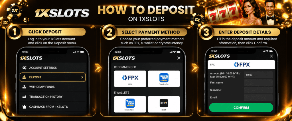 ProperBonus 1xSlots deposit tutorial image.