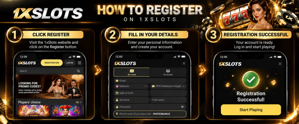 ProperBonus 1xSlots registration process screenshot.