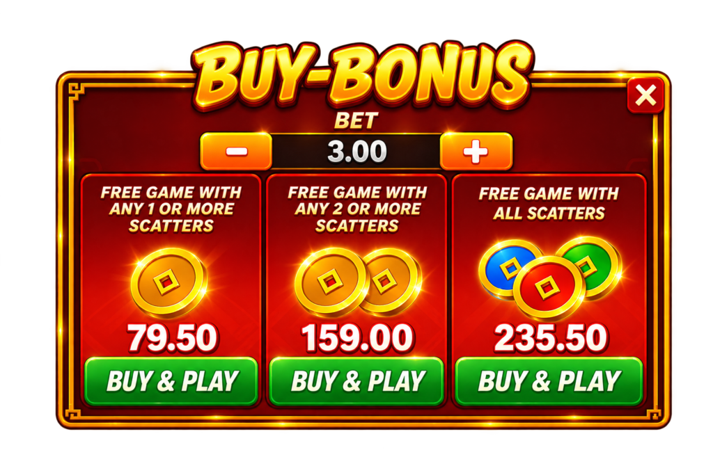 ProperBonus buy-bonus game screen with bet options and scatter symbols.