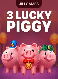 Three pink piggy banks with coins and accessories for JILI Lucky Piggy game.