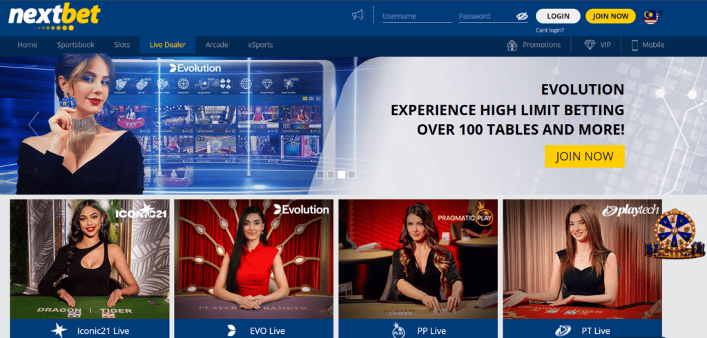 High limit betting tables at Evolution casino with live dealers and gaming options.