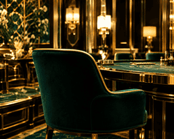 Elegant baccarat table with plush chair in a high-limit casino in Malaysia.